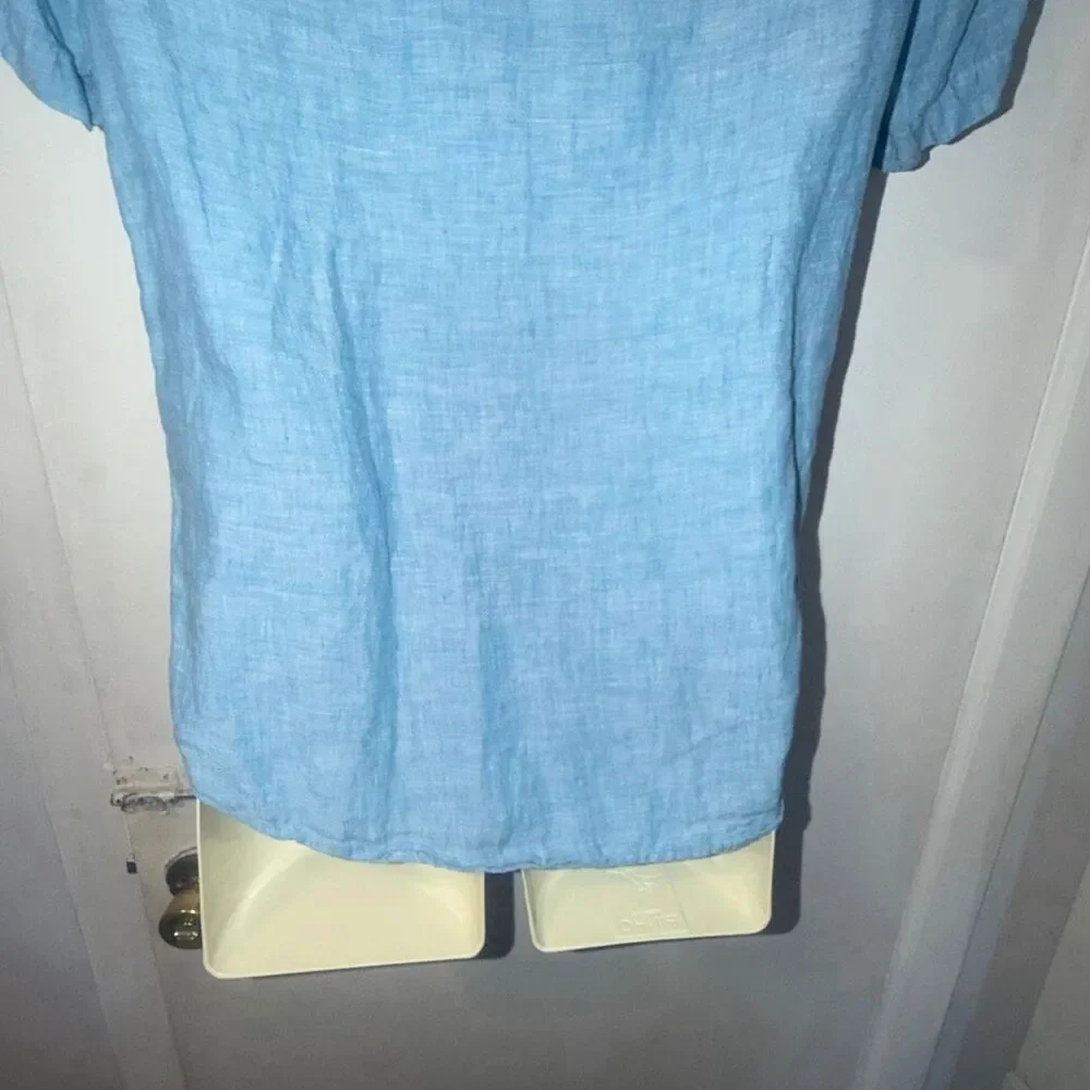 BANANA REPUBLIC 100% Linen Blue Camden Fit Button Down Short Sleeve Shirt-S